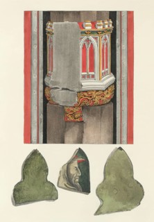 Sculpture and painted glassform from St Stephen's Chapel, old Palace of Westminster, London,