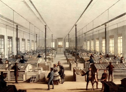 Manual typesetting in 19th century, company F.A. Brockhaus, Germany