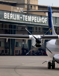 Berlin, DEU, 08.06.2004 - Airplane parked on runway at Tempelhof Airport, Berlin, Germany