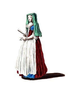 Historical clothing, fashion over time, clothing of a bourgeois woman from Frascati in 1768, Italy,