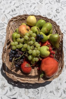Woven basket with fruit and vegetables, Bavaria, Germany