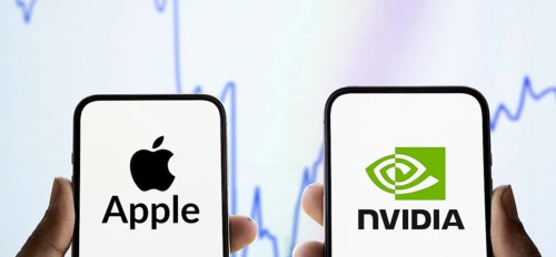 Apple and Nvidia logo is displayed on smartphone.