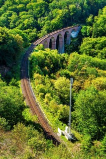 Railway bridge Hubertusviadukt over canyon Hubertus in the region Hunsrück, valley Mühltal,