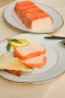 Southern German cuisine, salmon trout terrine arranged on a plate, salmon terrine with trout