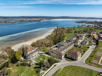 Aerial view of Arenenberg with Arenenberg Castle, Napoleon Museum on western Lake Constance, on the