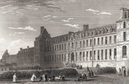 Hospice de Bicêtre, near Paris, antique steel engraved print, 1831