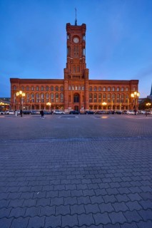 Red Town Hall at dusk, Rathausstraße, Berlin, capital city, independent city, federal state Berlin,