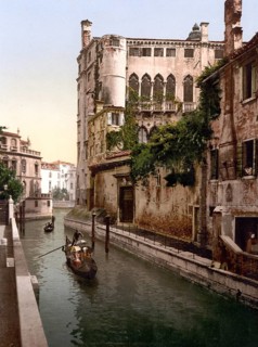 Rio San Trovaso and palace, Venice, Italy, Historic, digitally restored reproduction from a 19th
