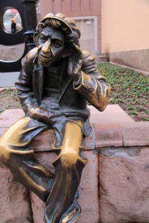 Miljo or Milyu statue, 'The Great Gossiper', Knyaz Aleksander street, Plovdiv, Bulgaria, eastern