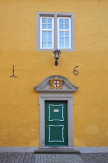 Courtyard with front door and window, castle, Montabaur, Rhineland-Palatinate, Germany