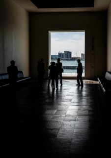 Interior design in Louvre Abu Dhabi, art museum by French architect Jean Nouvel, buildings on