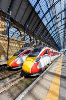 Azuma express trains of the London North Eastern Railway LNER at King's Cross station in London,