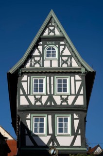 Narrow house, half-timbered house, SALVE logo, old town, Bad Wimpfen, Kraichgau, Baden-Württemberg,