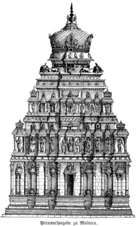 Perumal Pagoda in Madurai, temple complex with rich decorations, statues, columns, Buddhism, state