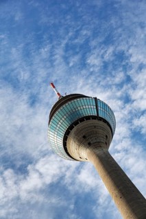 Rhine Tower, diagonal, sunny weather, Düsseldorf, North Rhine-Westphalia, Germany