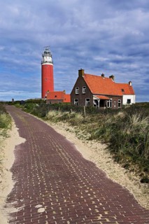 Lighthouse Eierland with houses, De Cocksdorp, Texel, West Frisian Islands, province North Holland,