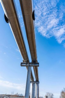Iqony district heating pipes at the city port, crosses the Rhine-Herne Canal in Essen, A42 motorway