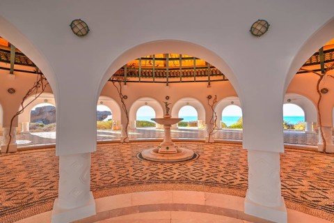 A circular room with a central fountain and a view of the sea, Kalithea, Kallithea, thermal baths,
