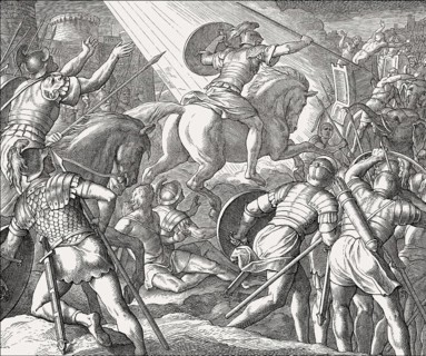 Rider on the Horse with golden armour, to fight Heliodorus, Old Testament, by Julius Schnorr von