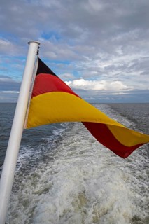 Flag, Shipping through the Wadden Sea, North Frisia, Schleswig-Holstein, Germany