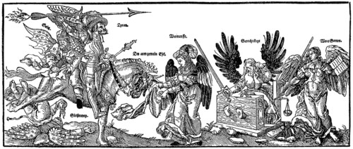 Symbolic leaflet about quality of life in the 17th Century in Germany, Europe, Historische