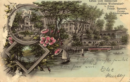 Historical postcard, picture postcard, Woltersdorf, castle, Brandenburg, Germany, digitally
