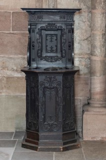 Craftsman's chair or alms chair, Sdebaldus Church, Nuremberg, Middle Franconia, Bavaria, Germany
