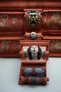 Floral motifs, Löwenkopf, Frauenkopf, Hof-Apotheke, Öhringen, Baden-Württemberg, Germany