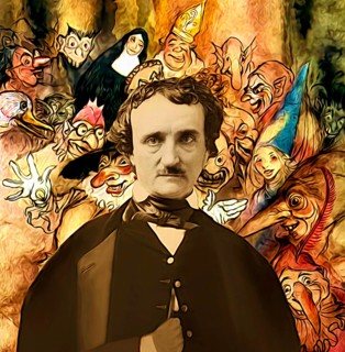Portrait of Edgar Allan Poe, The Masque of the Red Death, illustration from Poe's Tales of Mystery