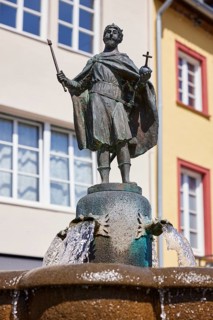 Knjazen Svatopluk I on the Zwentibold fountain in Bad Münstereifel, Eifel, Euskirchen district,