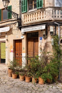 Beautiful house facades in the famous mountain village of Valdemossa, Majorca, Spain