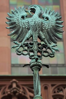 City coat of arms of Frankfurt, bronze sculpture, German federal eagle, heraldic animal,
