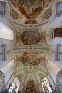 Vaults with ceiling paintings in the Maria Brünnlein pilgrimage basilica in rococo style built