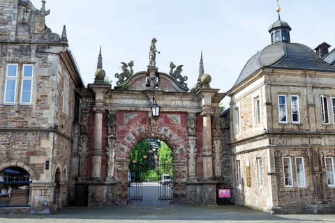 Entrance portal to Schloss Bueckeburg Palace, Bueckeburg, Lower Saxony, Germany, Europe,