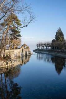 The island canal on the shore of Lake Constance and the Constance funnel, Dominican Island on the