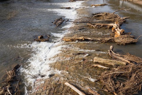 River debris from river flood, River Werra, Hannoversch Münden, Lower Saxony, Germany, Europe