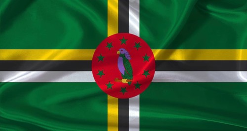 National flag of Dominica with cloth texture. Dominica flag with realistic texture background