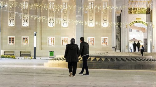 Muslims perform Tarawih prayers at the Millet Mosque, the second largest mosque in Turkey, which is