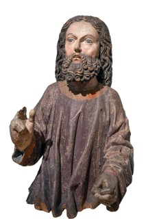 Palm tree figure of Jesus, around 1470, on a white background, only the corpus remains, Strigel