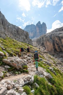 Climbers on a hiking trail, rocky mountain landscape, Via Ferrata SOSAT via ferrata, Brenta