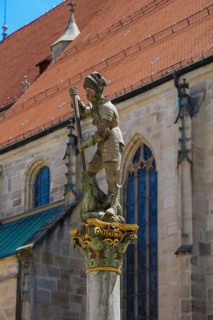 Georgsbrunnen, Jörgenbrunnen at Holzmarkt, stone figure, dragon, St George, patron saint of the