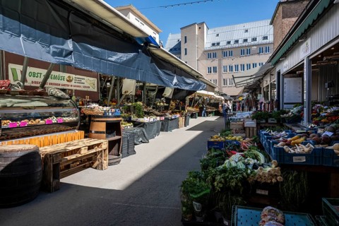 The city market in the old town of Augsburg with the vegetable garden offering regional products,