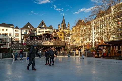 Christmas market Heinzel's winter fairy tale with the ice rink at Heumarkt in Cologne, North