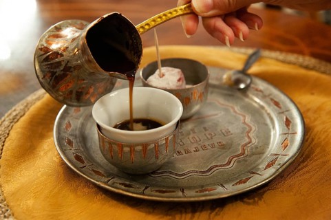 Traditional Bosnian coffee being served in a Sarajevo Café, Bosnia and Herzegovina