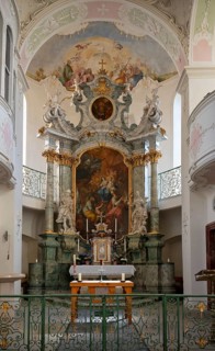 Interior view of the altar, choir, St Mary's Castle Church, Mainau Island, Constance district,