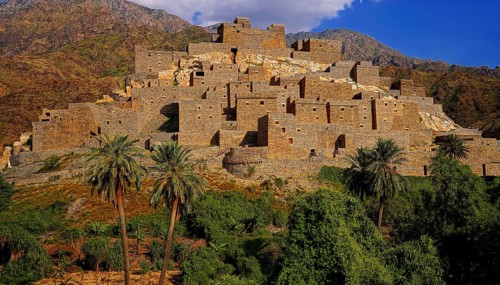 Village, mountain village, architecture, houses, Thee Ain, Middle East, Saudi Arabia, Saudi Arabia