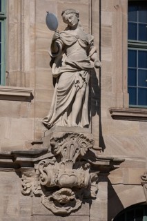 Sculpture of Prudentia, Prudence, on the late baroque town hall, built between 1744 and 1747,