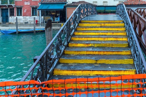 Blocked bridge over a canal, Venice, Veneto, Italy