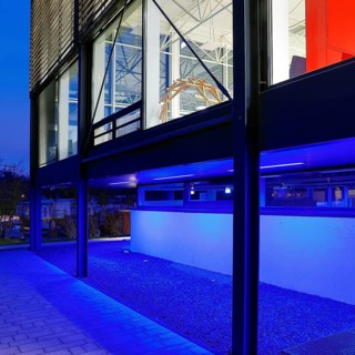 BlueBox Bochum in the evening, Department of Architecture at Bochum University, Central Campus,