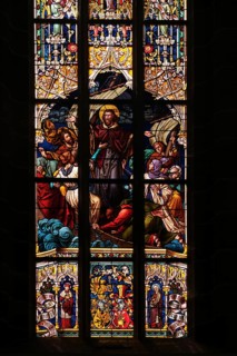 Interior view, late Gothic stained glass window, church window, parish church, parish church of St